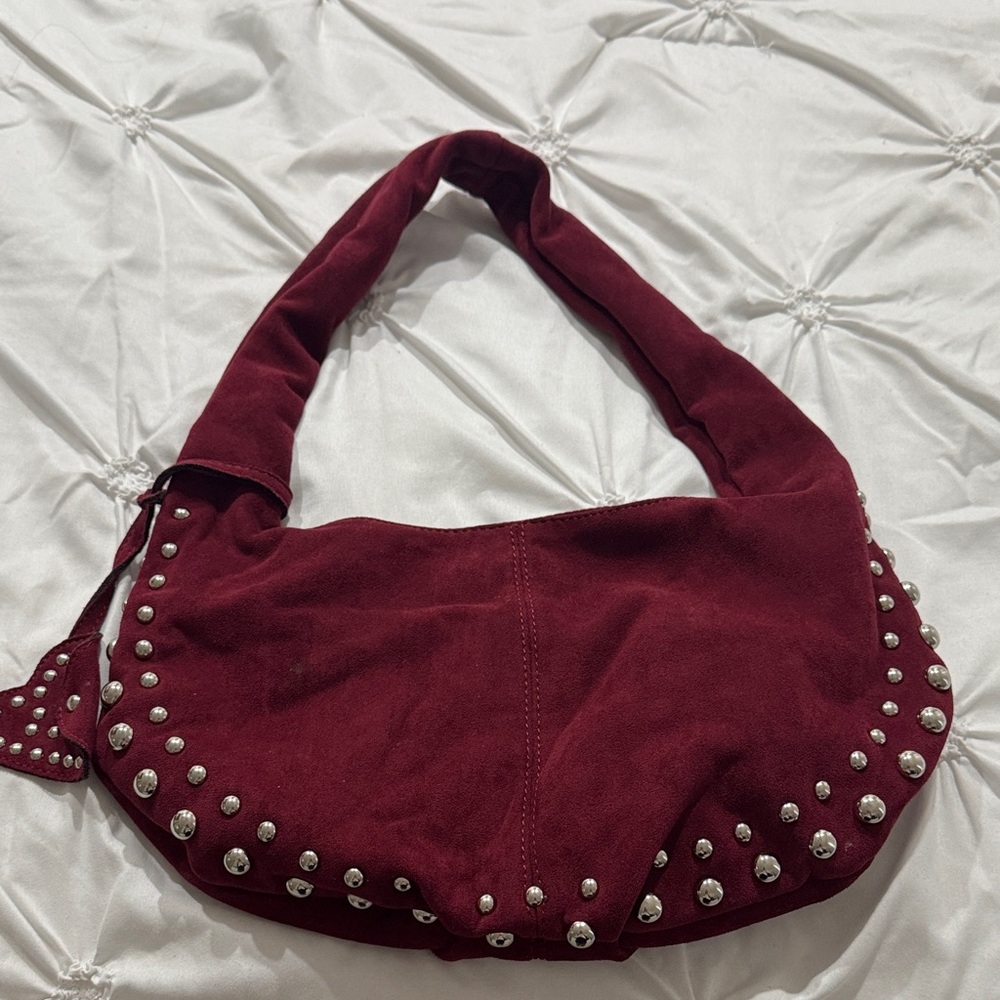 Burgundy Studded Shoulder Bag - Women